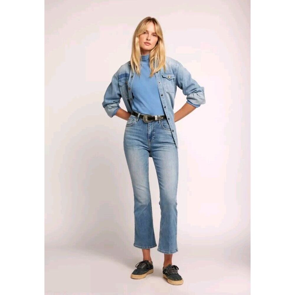 NWT Current/Elliott Womens Jeans Denim Blue Boulevard Mid Rise Crop Boot Size 24